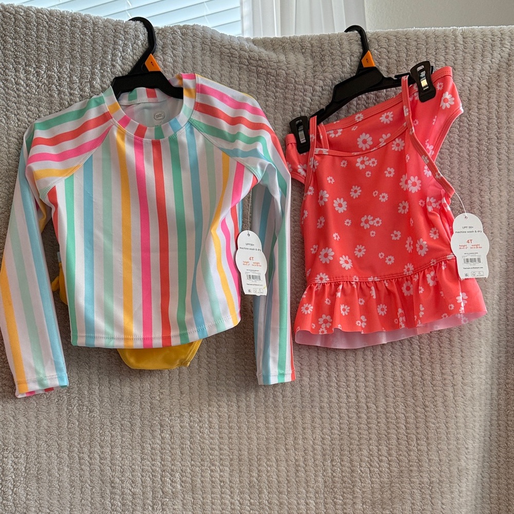 Wonder Nation Striped and Orange Flower Design Kids Swim Bikinis/ Size 4T/BNWT
